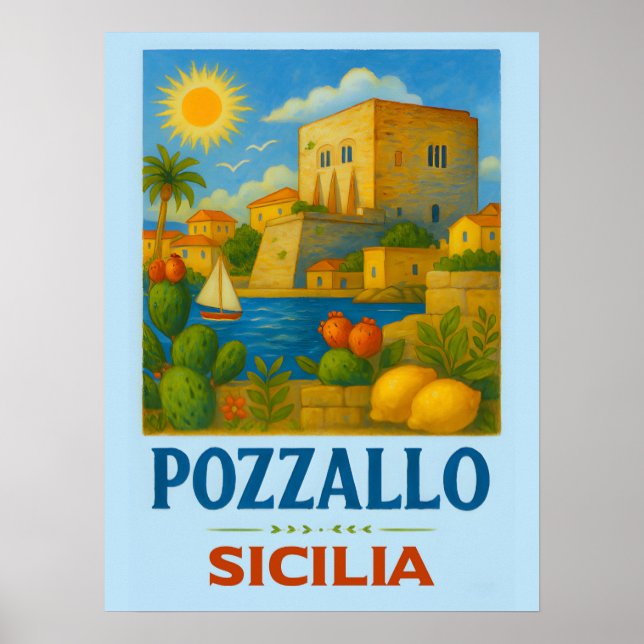 Poster Pozzallo Sicília com La Torre Cabrera (Frente)