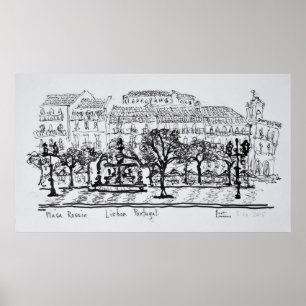 Póster Praça da Cidade Placa Rossio   Lisboa, Portugal