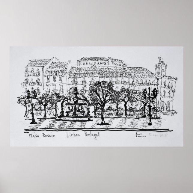 Póster Praça da Cidade Placa Rossio | Lisboa, Portugal (Frente)