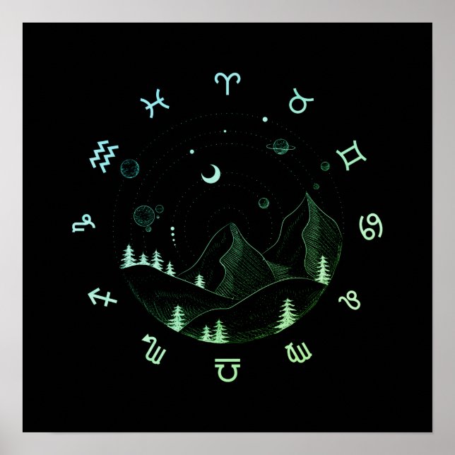 Poster Praça da Paisagem da Montanha da Roda Zodíaca (Frente)