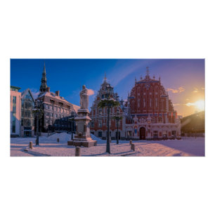 Póster Praça da Prefeitura de Riga no inverno