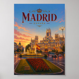 Poster Praça de Cibeles em Madrid Espanha Vista do Pôr do