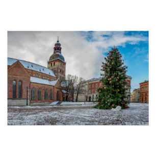 Póster Praça Dome com árvore de Natal em Riga