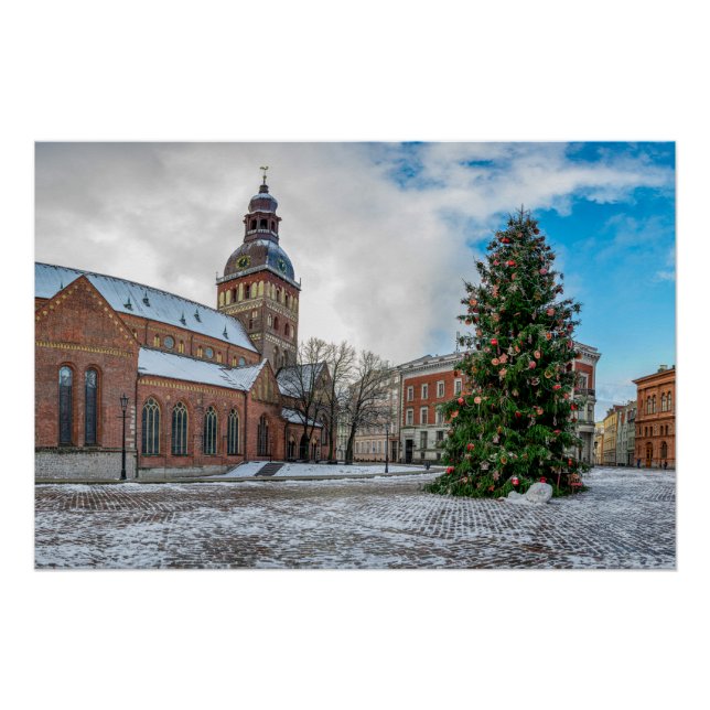 Póster Praça Dome com árvore de Natal em Riga (Frente)