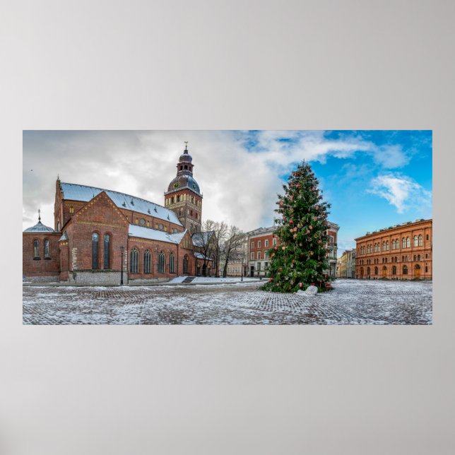 Poster Praça Dome com árvore de Natal em Riga (Frente)