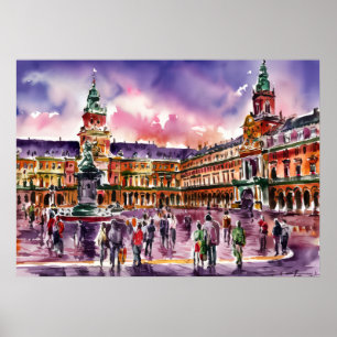 Poster Praça Maior, Madrid Pintura em Aquarela