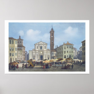 Póster Praça Santo Stefano 'das vistas de Milão e seu