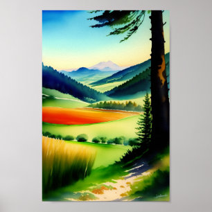 Poster Prado das Montanhas de Aquarela