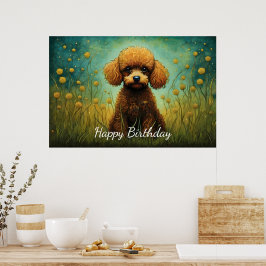 Poster Prado de Flor de Poodle Castanho