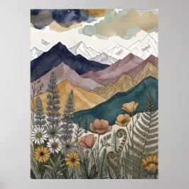 Poster Prado de Flor Silvestre de Lupino da Montanha Boho