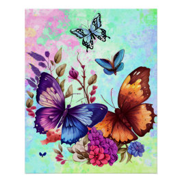 Póster Prado de Flores Silvestres da Borboleta da Primave