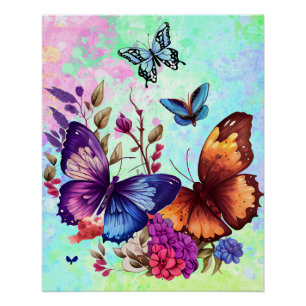 Póster Prado de Flores Silvestres da Borboleta da Primave