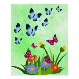 Póster Prado de Flores Silvestres da Borboleta da Primave