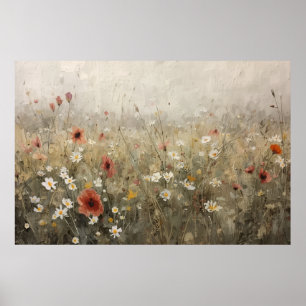 Poster Prado de Flores Silvestres Neutras Papoulas Margar