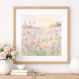 Poster Prado de Flores Silvestres Pastel
