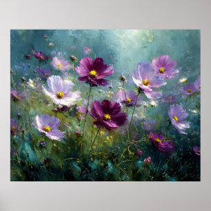 Poster Prado de Flores Silvestres Roxas em Flor