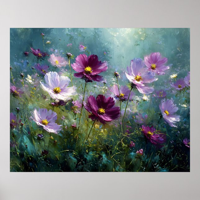Poster Prado de Flores Silvestres Roxas em Flor (Frente)