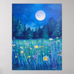 Poster Prado e Floresta em Lua Cheia