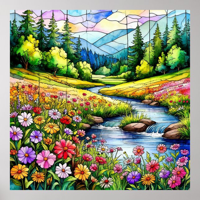 Poster Prado Vibrante com Flores Silvestres em Flor (Frente)