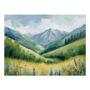 Póster Prados de Montanha Tranquilos - Parede Natural de