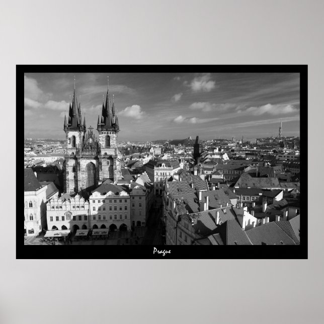 Póster Praga Cityscape (B&W) (Frente)