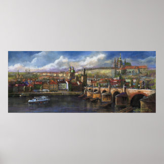 Póster Praga Panorama Charles Bridge Castelo de Praga