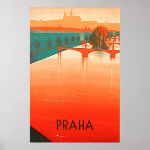 Poster Praga, pontes, viagens vintage