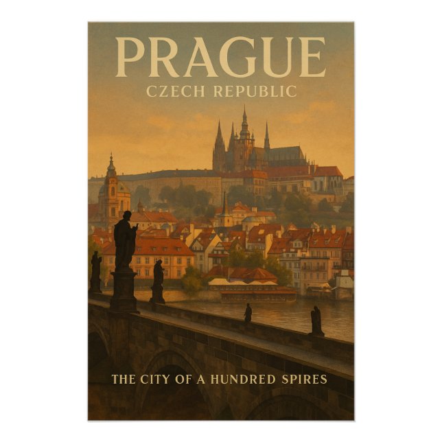 Póster Praga, República Tcheca — Cidade das Cem Torres (Frente)