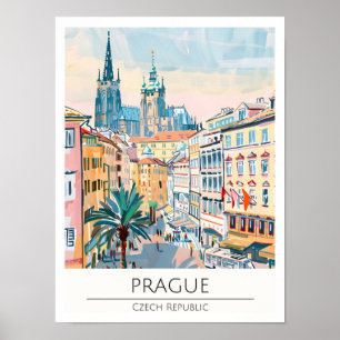 Poster Praga República Tcheca Ilustração de Arte Vintage