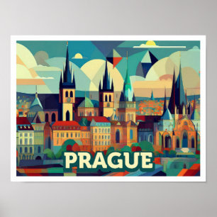Poster Praga Viagem artística checa colorida