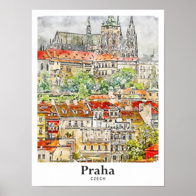 Poster Praha Viagem de Arte Checa Desenhado (Frente)