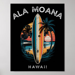 Poster Praia Ala Moana Havaí Homens Mulheres Surfe