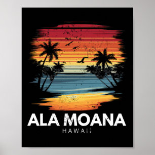 Poster Praia Ala Moana Havaí Prancha de Surfe Surf Vintag
