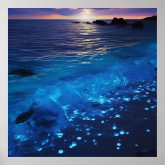 Poster Praia Bioluminescente de Águas Brilhantes