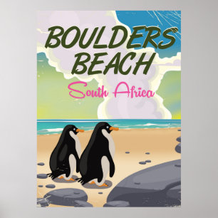 Poster praia boulders áfrica do sul desenho animado pôste