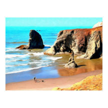 Praia caminha com cão no Face Rock Park em Bandon