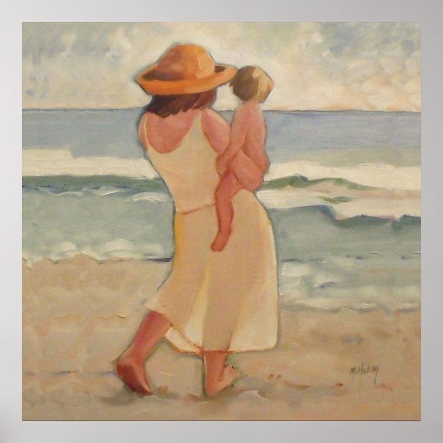 Poster Praia caminha com mãe e bebê (Frente)