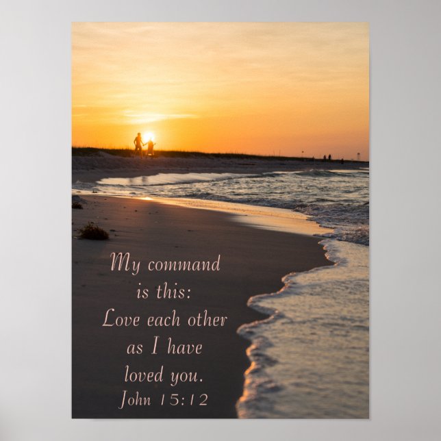 Poster Praia casal Andando No Sunrise John 15 12 (Frente)
