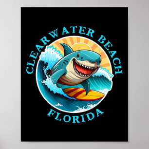 Poster Praia Clearwater Flórida Feliz Surfando Tubarão Le