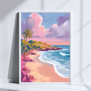 Poster Praia Corada   Pintura do Oceano Rosa