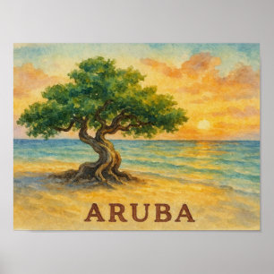 Poster Praia da Águia de Aruba Divi Tree Golden Hour