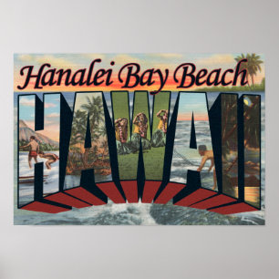 Póster Praia da baía de Hanalei, Havaí - grandes cenas 