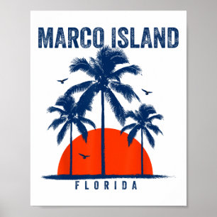 Poster Praia da Ilha Marco Flórida Oceano Surfe Prancha d