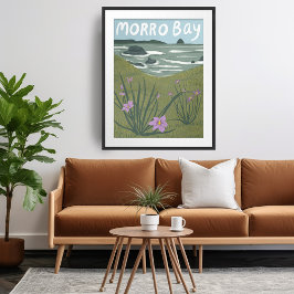 Poster Praia da Ilustração da Califórnia em Morro Bay Wil