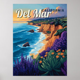 Poster Praia da Vintage da Del Mar California - San Diego