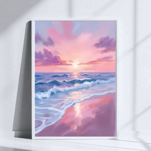 Poster Praia de Algodão Doce   Pintura de Ondas do Oceano