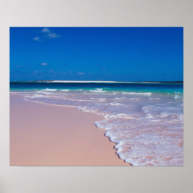 Poster Praia de areia rosa na Baía de Conch, Ilha do Gato (Frente)