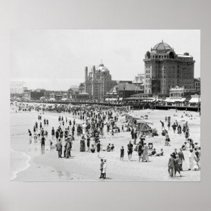 Póster Praia de Atlantic City, 1910. Foto de verão vintag