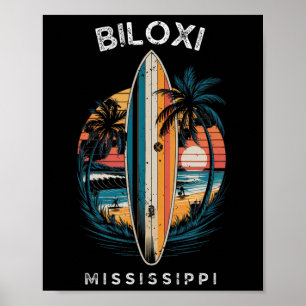 Poster Praia de Biloxi Mississippi Homens Mulheres Surfan