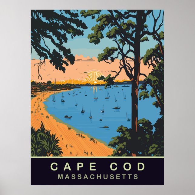 Poster Praia de Cape Cod, Massachusetts, Viagem Antiga (Frente)